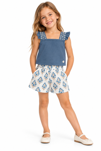 Conjunto azul con flores y short 2001765 - Igorperu