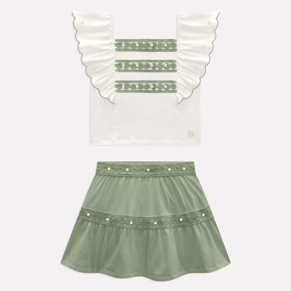 Conjunto de vestir verde bordado con falda 2001774 - Igorperu