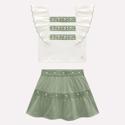 Conjunto de vestir verde bordado con falda 2001774 - Igorperu