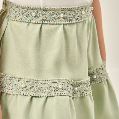 Conjunto de vestir verde bordado con falda 2001774 - Igorperu