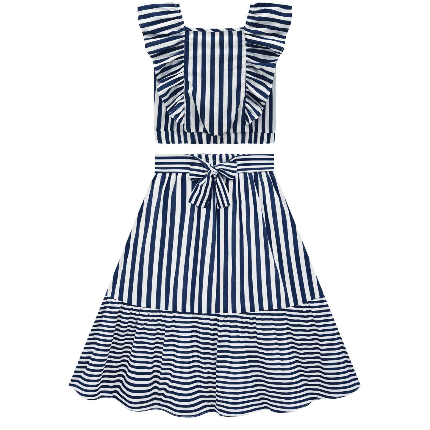 Conjunto falda crop azul y blanco