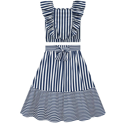 Conjunto falda crop azul y blanco - Igorperu