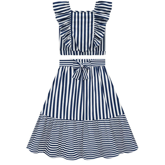 Conjunto falda crop azul y blanco - Igorperu